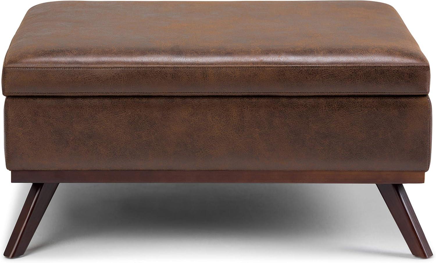 Owen Distressed Chestnut Brown Faux Leather Square Storage Ottoman