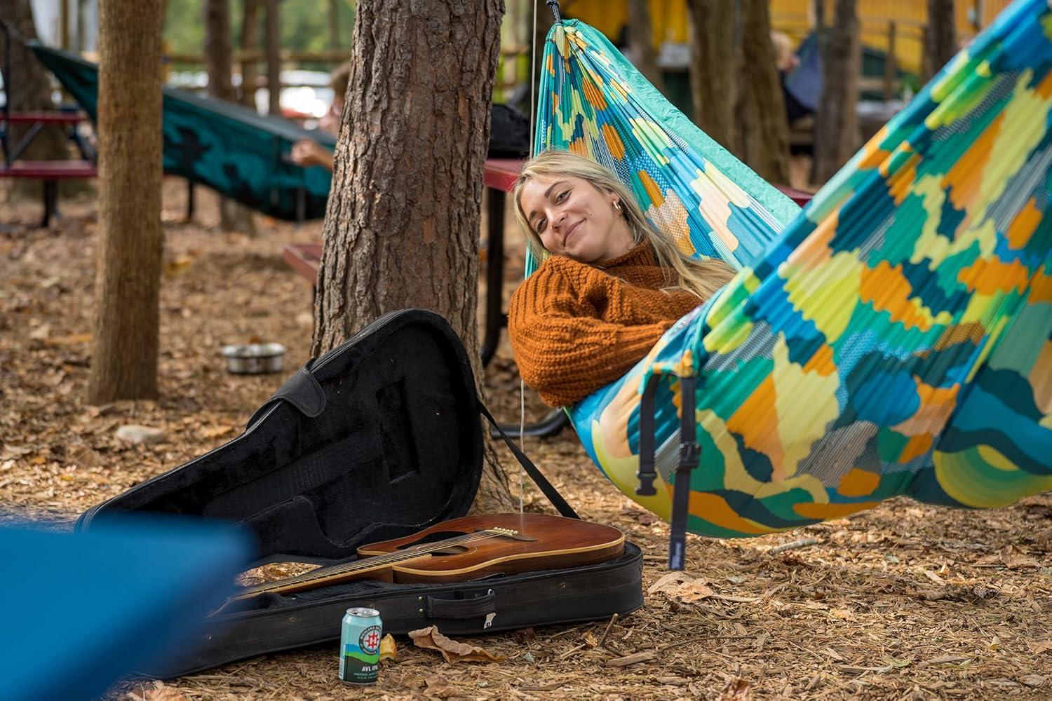 ENO, Eagles Nest Outfitters DoubleNest Print Lightweight Camping Hammock, 1 to 2 Person, Retro/Emerald