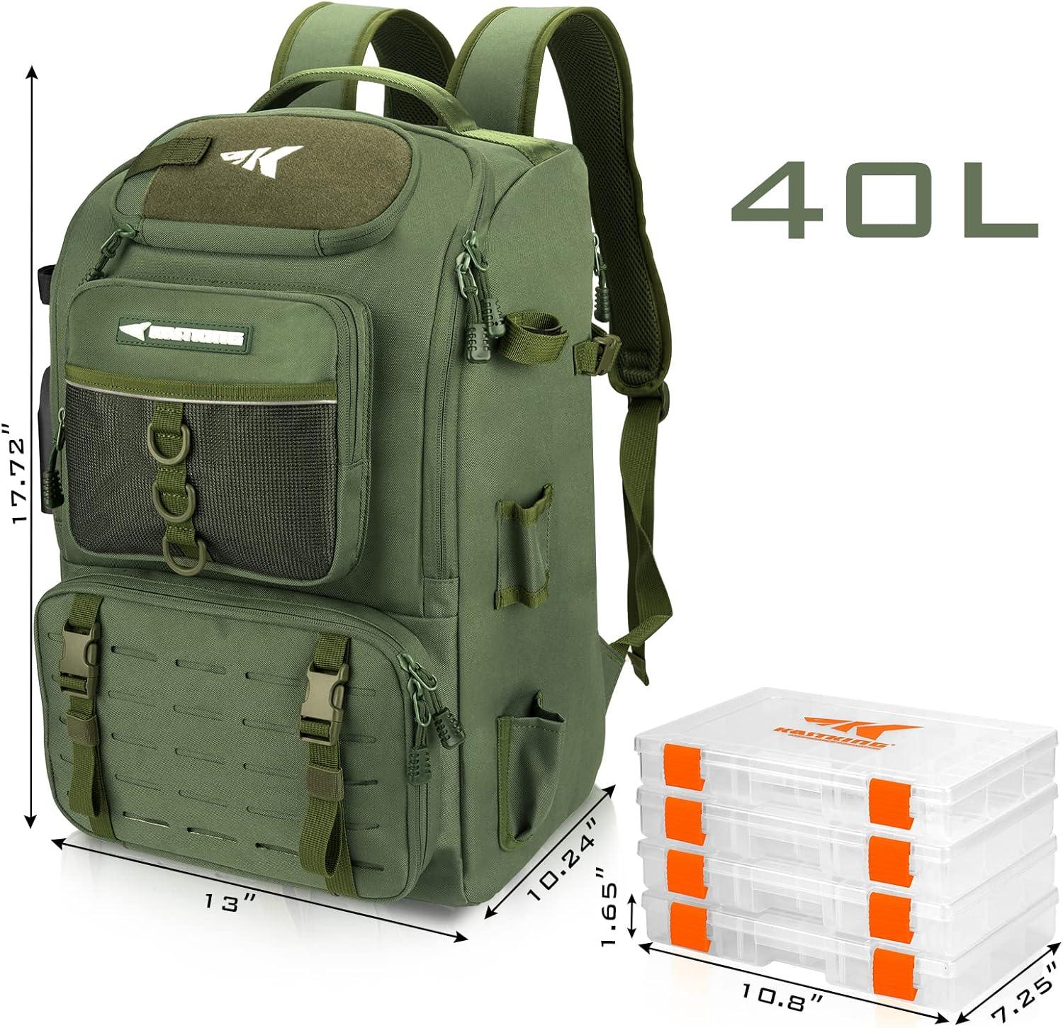 KastKing Fishing Tackle Backpack with Rod Holders 4 Tackle Boxes,Fishing Bag Storage Fishing Gear and Equipment- Green