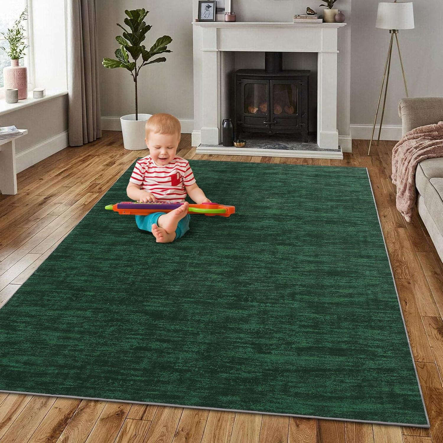 4'x6' Haze Solid Low-Pile Area Rug,  Emerald - JONATHAN Y