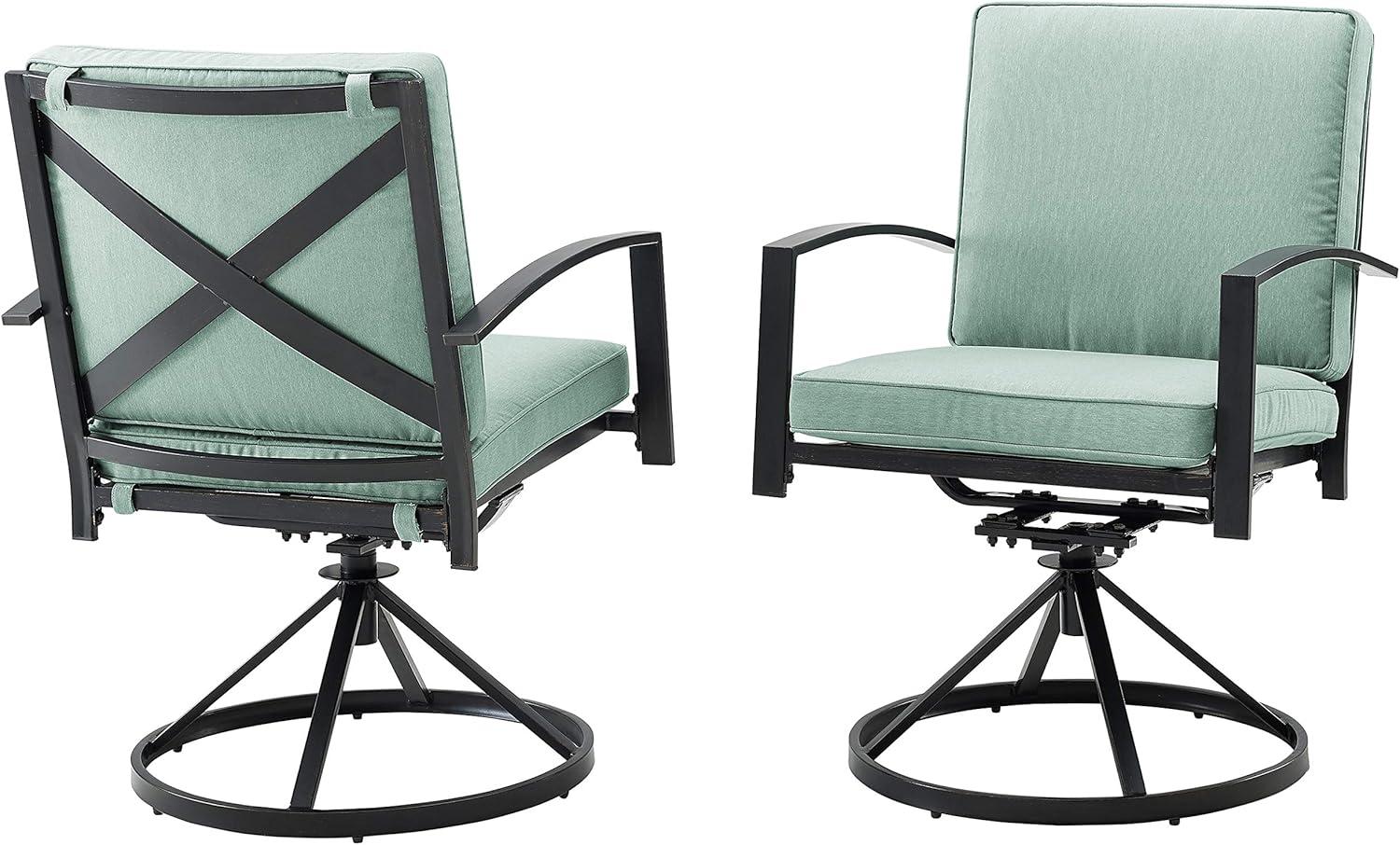 Crosley Furniture Kaplan Fabric Outdoor Swivel Chair Set in Green (Set of 2)