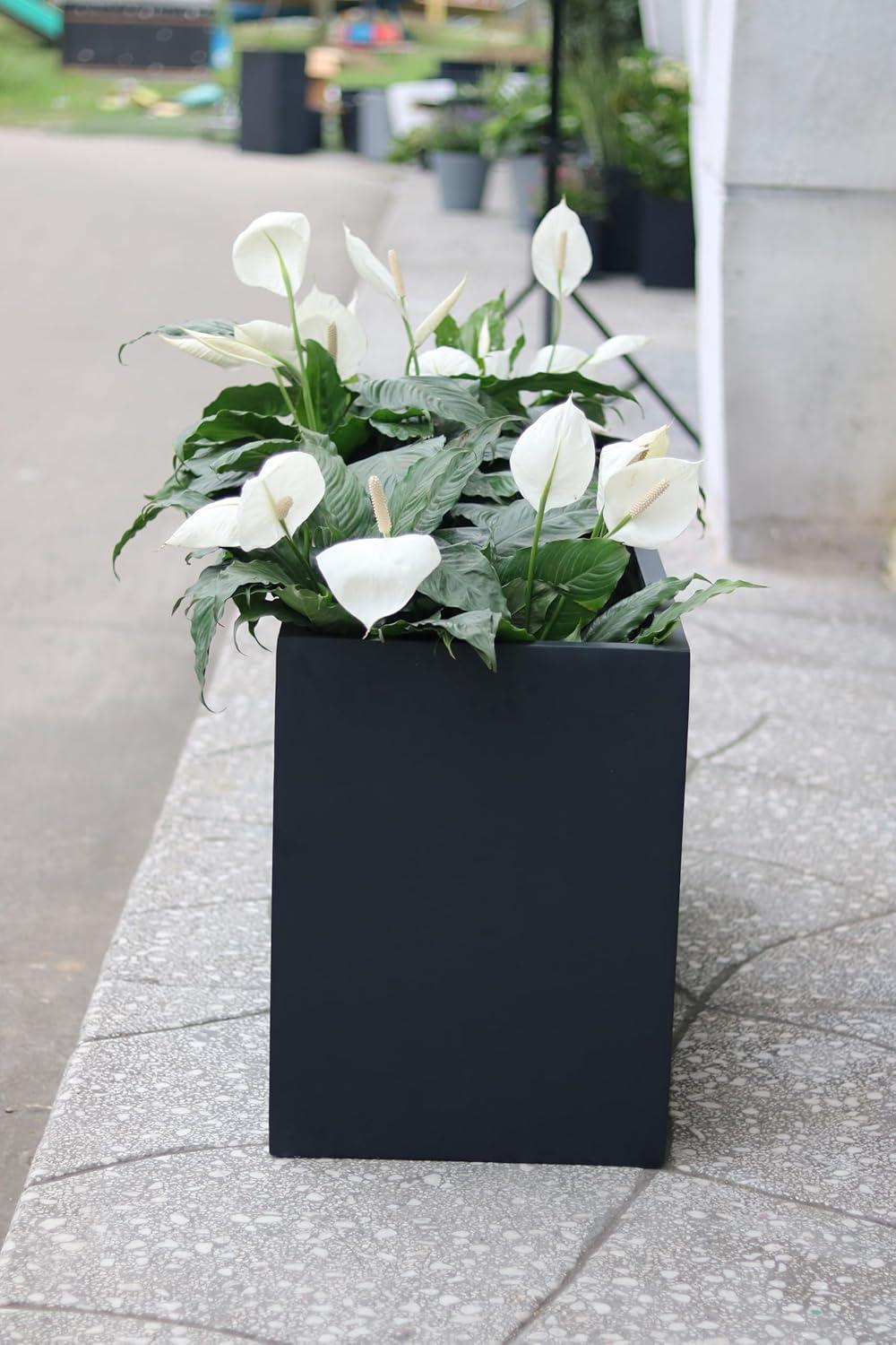 Pottery Pots USA Inc. Pottery Pots Jort Small Fiberstone Indoor Outdoor Modern Rectangle Planter, 16 Inch Tall Black 32"