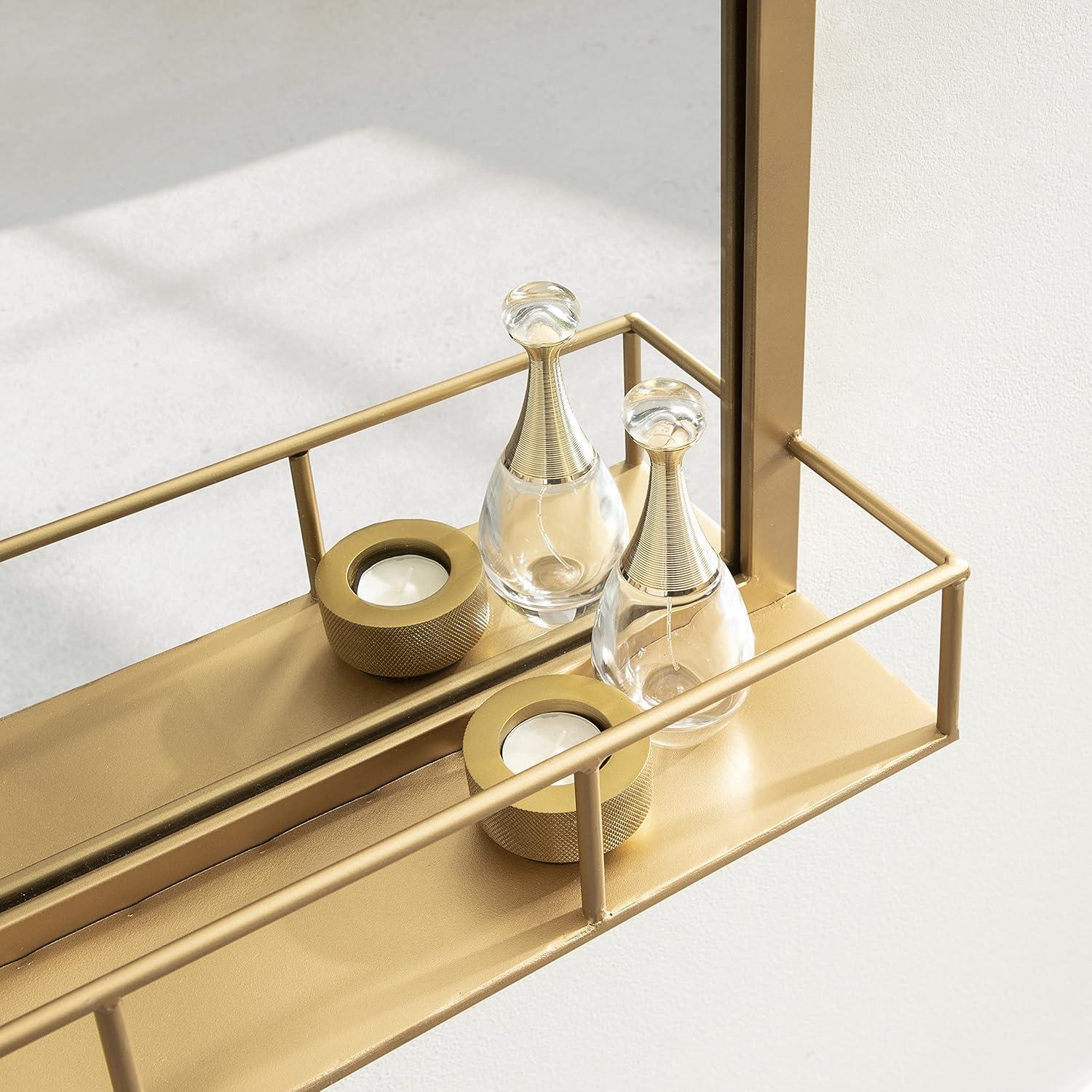 Kate and Laurel Jackson Modern Mirror with Shelf, 20 x 30, Gold, Decorative Mirror with Transitional Style and Additional Storage