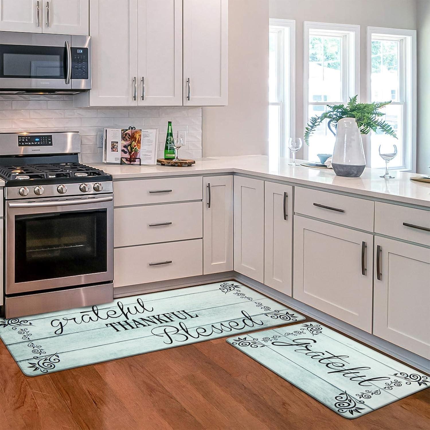 Rosalind Wheeler The Anti Fatigue Kitchen Mat Set of 2 Non Slip Cushioned Kitchen Mats for Floor Waterproof Farmhouse Kitchen Rugs and Mats Set Comfort Standing Desk Mat Carpet