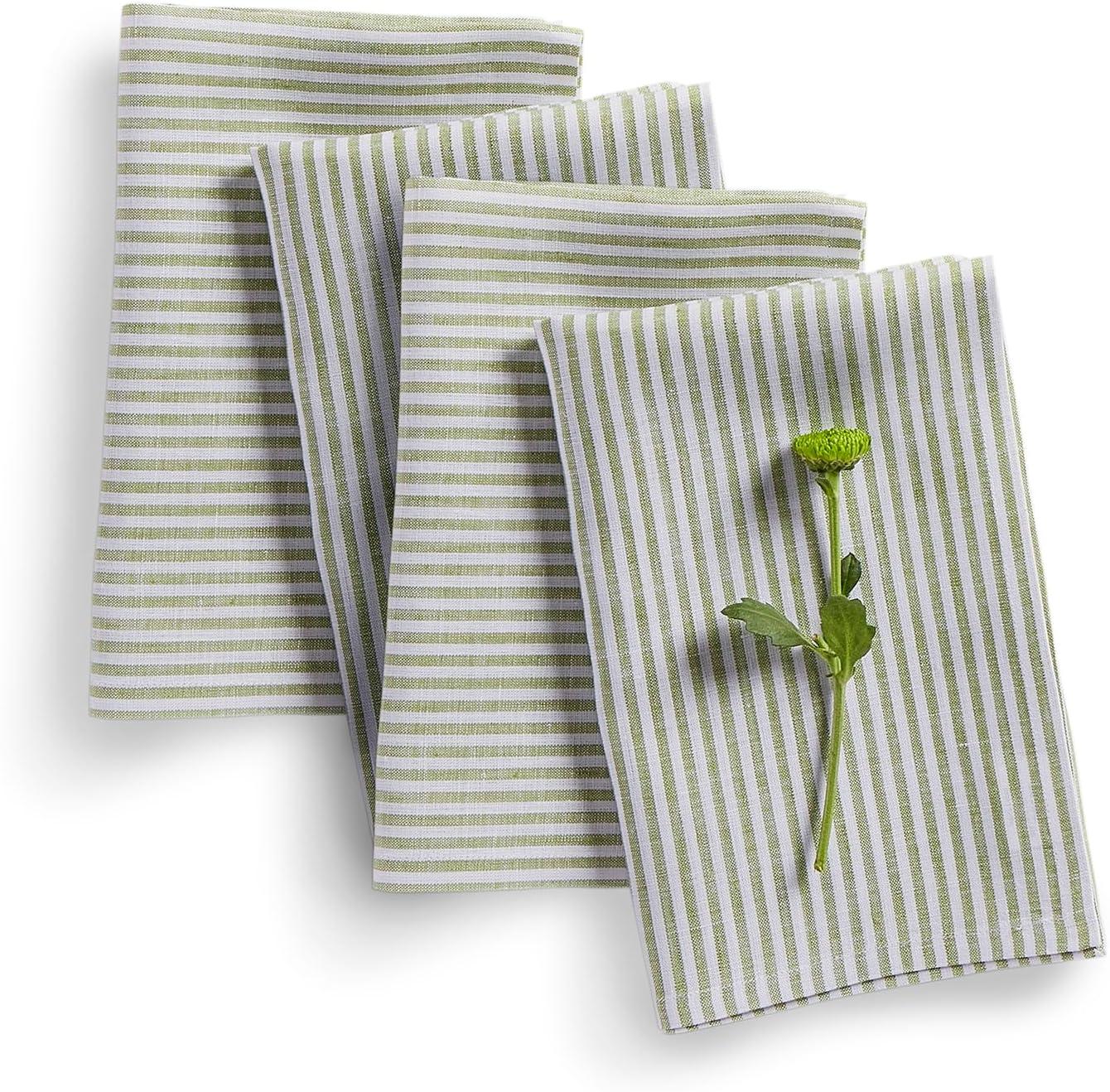 Solino Home Narrow Stripe - 100% Pure Linen Dinner Napkins (Set of 4)