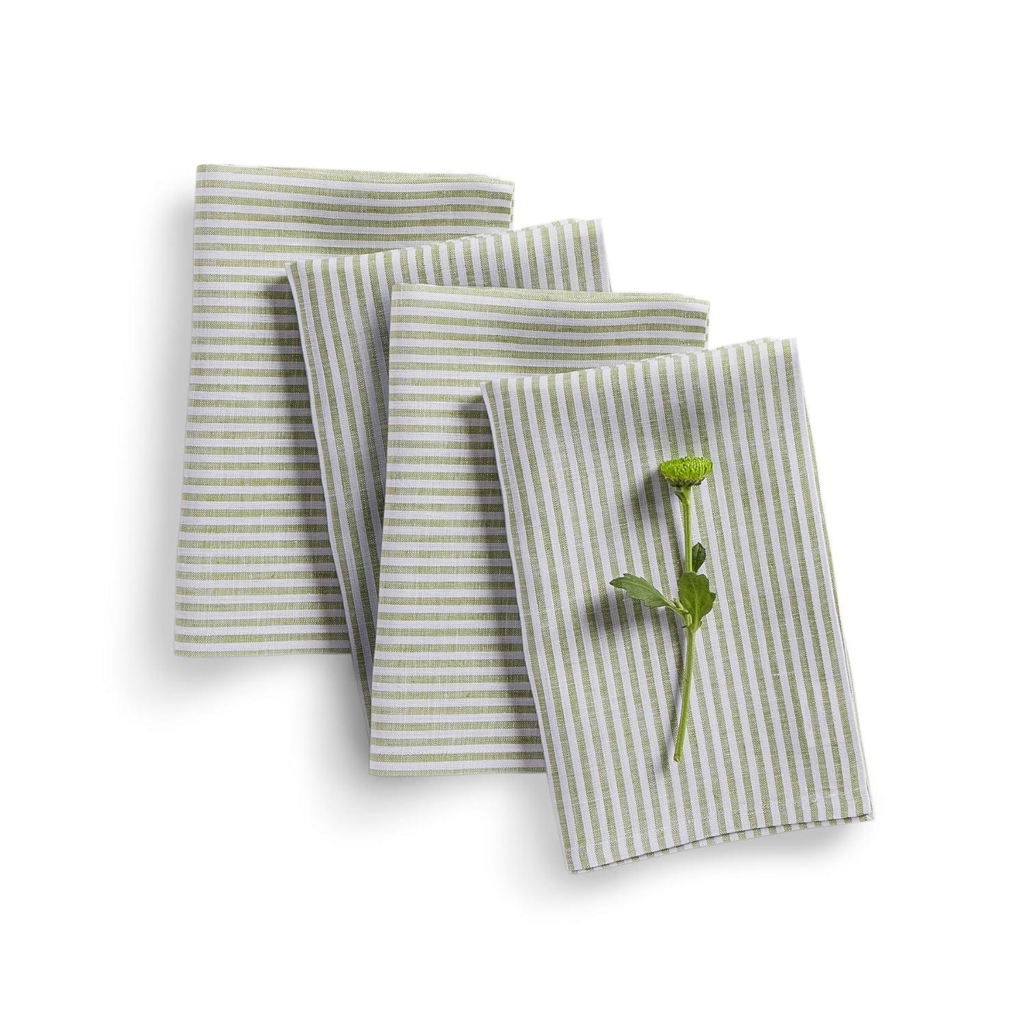 Solino Home Narrow Stripe - 100% Pure Linen Dinner Napkins (Set of 4)