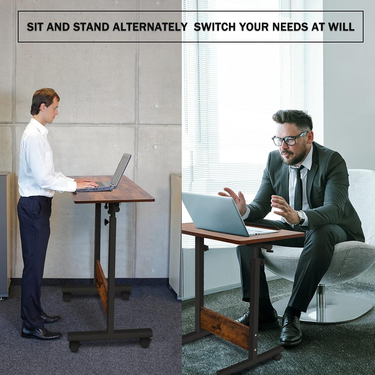 Height Adjustable Mobile Standing Desk 16×24 in,360° Flip Desk Stand Desk Home Office Table Standing Desk for Small Space Offices,Easy to Assemble(Rustic Brown Desktop)