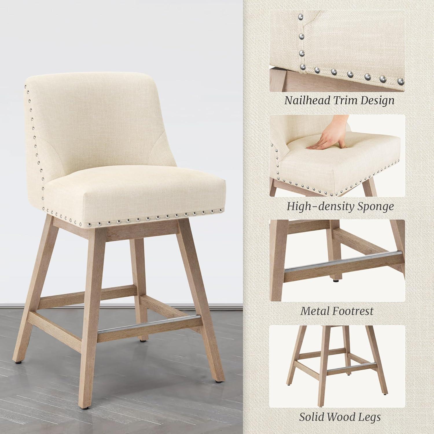 Dycanpo 26''H Swivel Counter Stools Set of 4 with Back Linen Fabric for Home Kitchen Island