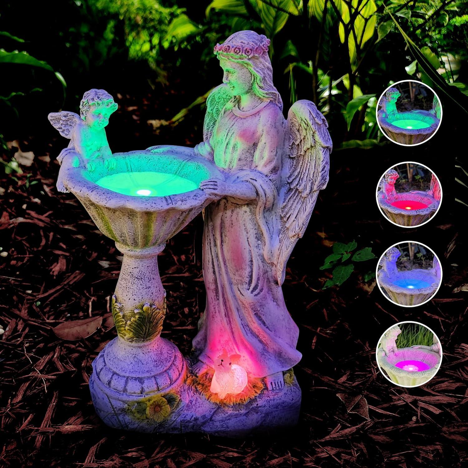 Resin Angel Garden Statue with Color Changing Solar Lights