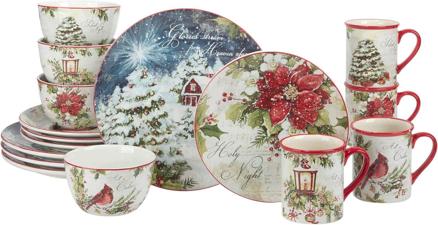 Silent Night 16-Piece Multicolor Ceramic Holiday Dinnerware Set