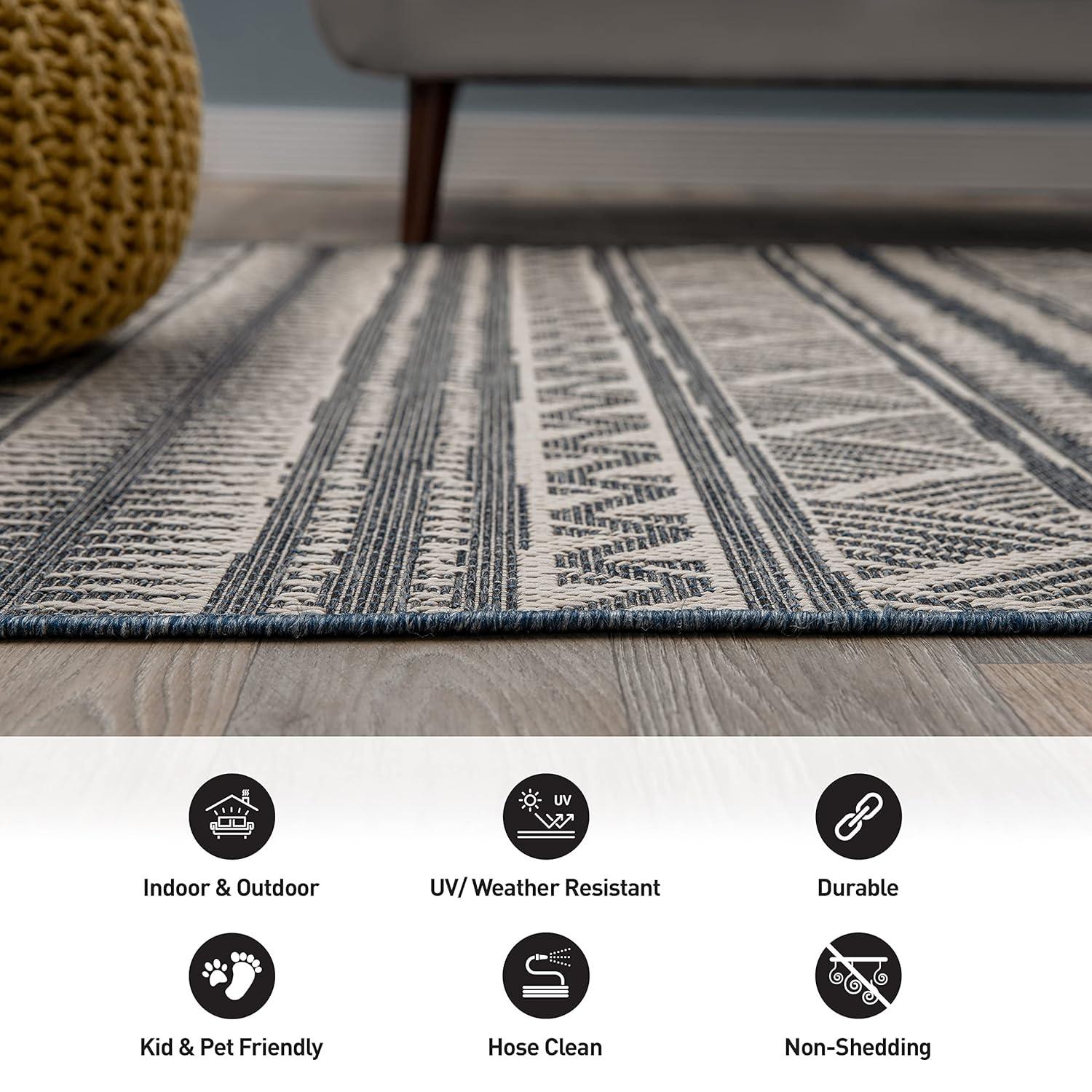 World Rug Gallery Bohemian Geometric Indoor/Outdoor Area Rug - Blue 5' x 7'