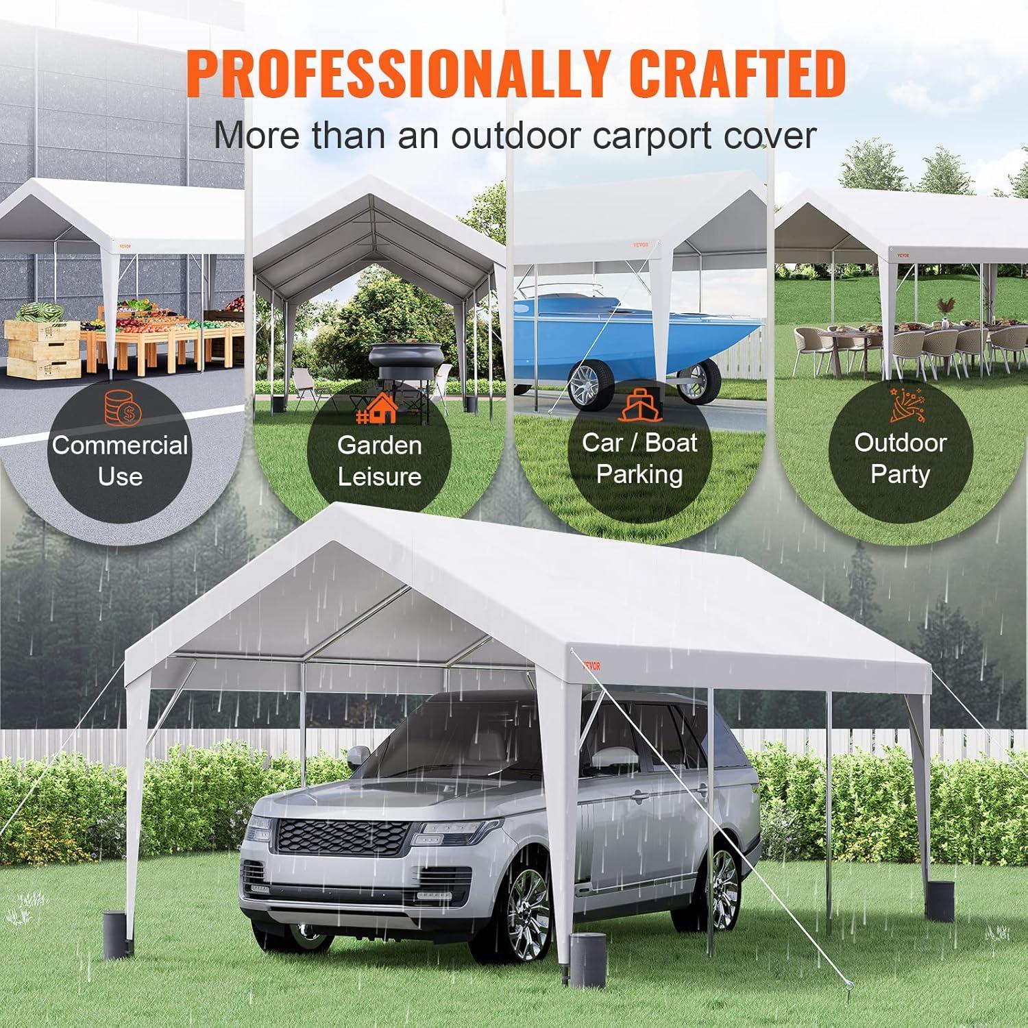 10' x 20' White Portable Galvanized Steel Carport Canopy