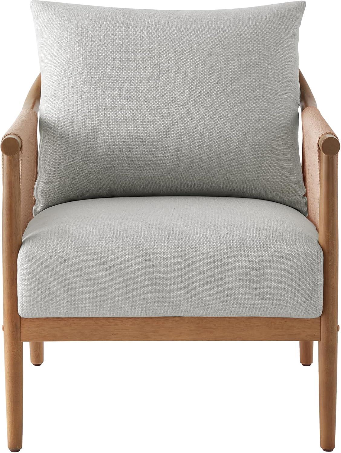 Light Grey Wood Frame Accent Chair with Braided Armrests