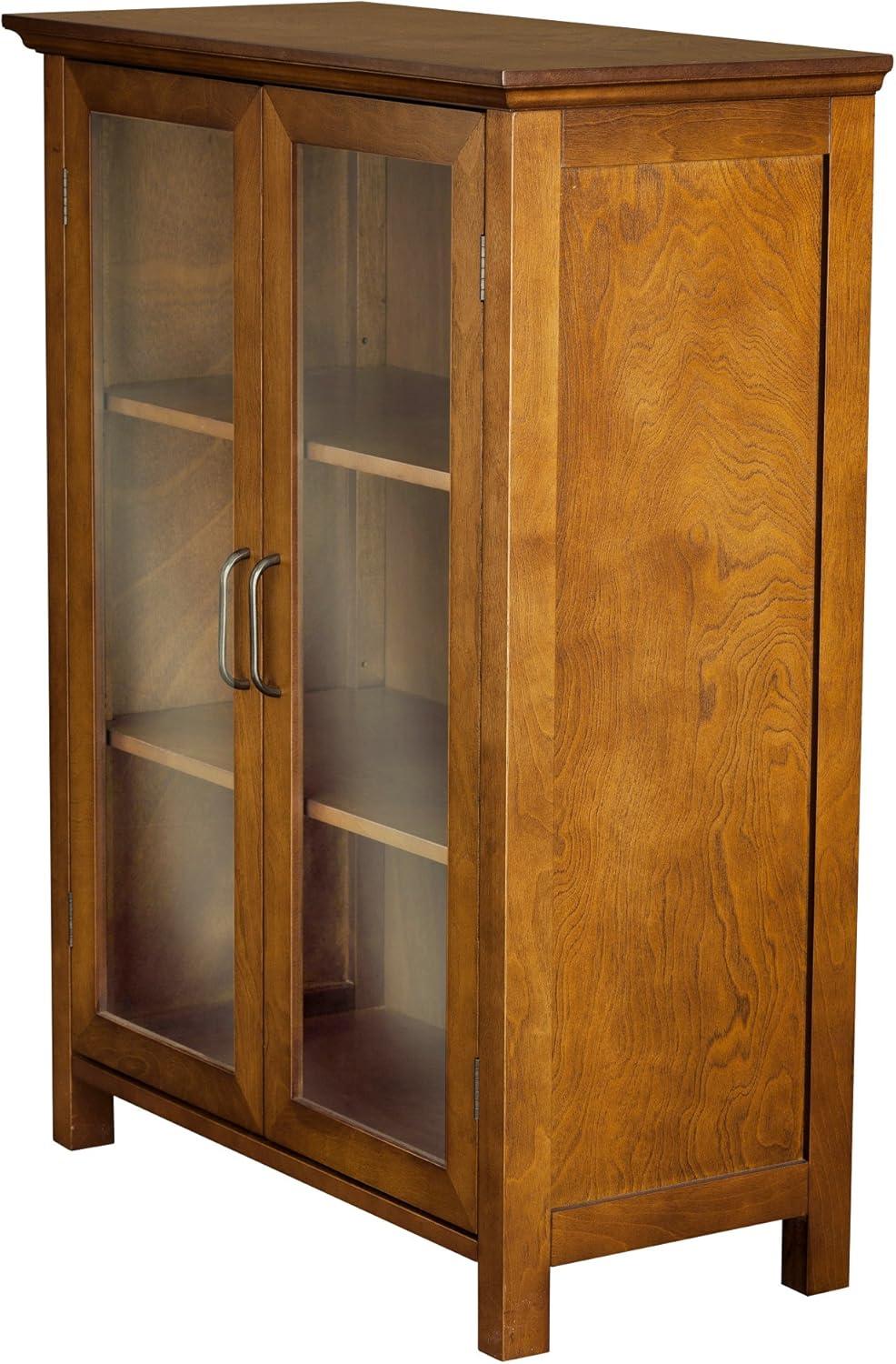 Teamson Home Avery Freestanding Two-Door Floor Accent Cabinet with Antique Brass Handles, Oiled Oak