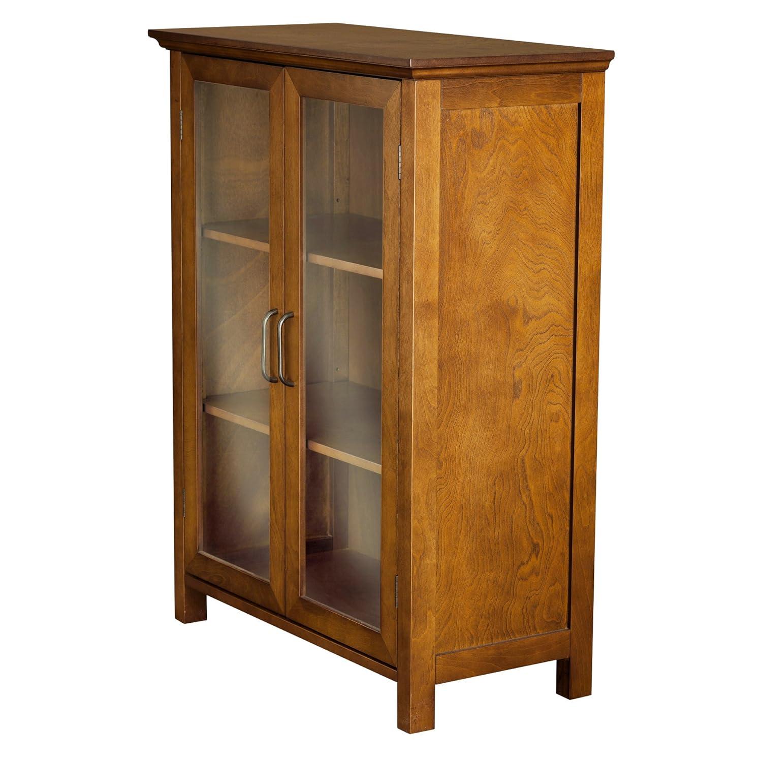 Teamson Home Avery Freestanding Two-Door Floor Accent Cabinet with Antique Brass Handles, Oiled Oak