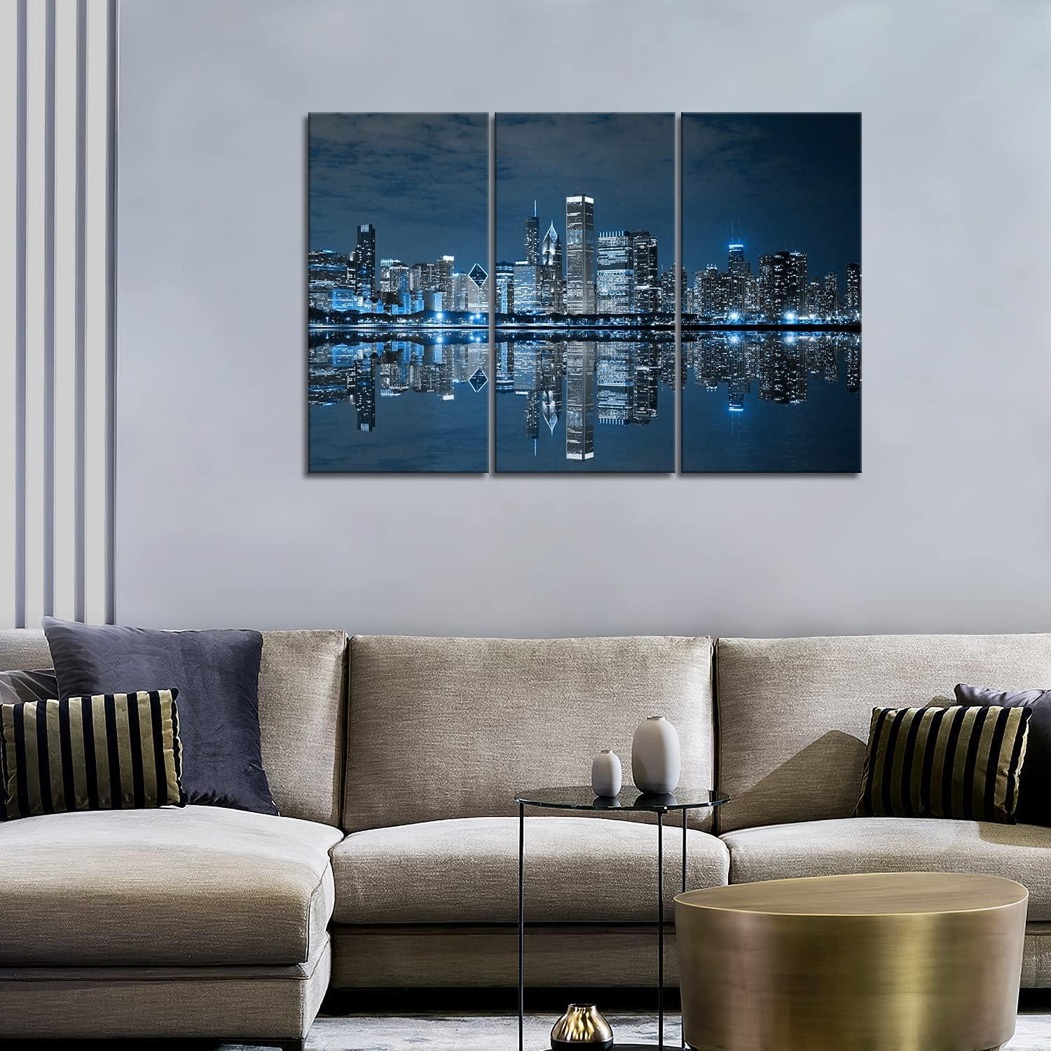 Blue Chicago Buildings Canvas Print Triptych Wall Art