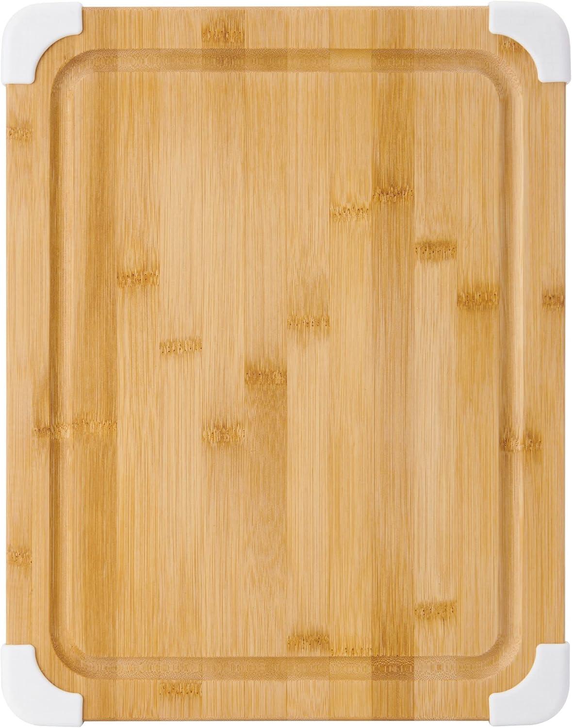 Farberware Nonslip Bamboo Cutting Board with Juice Groove, 11x14 Inch, White