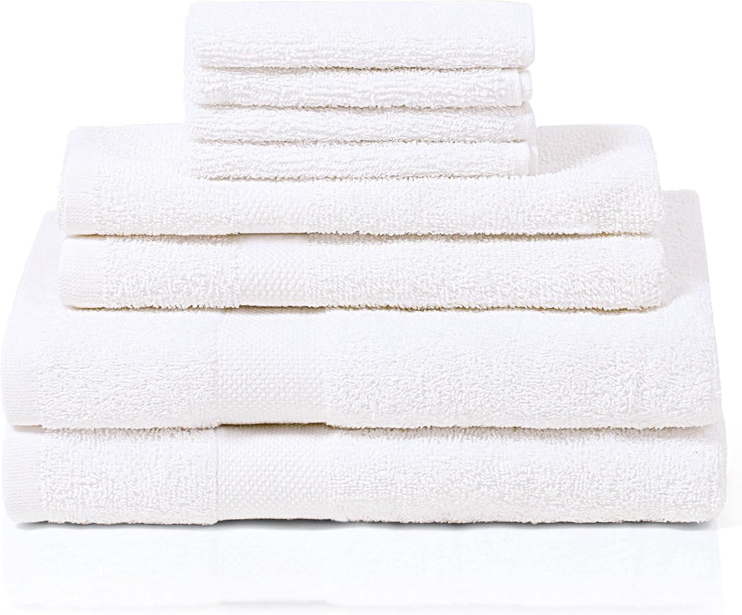Simpli-Magic 100% Ringspun Cotton Luxury Bathroom Towel Set for Hotel & Spa, 8-Piece, White
