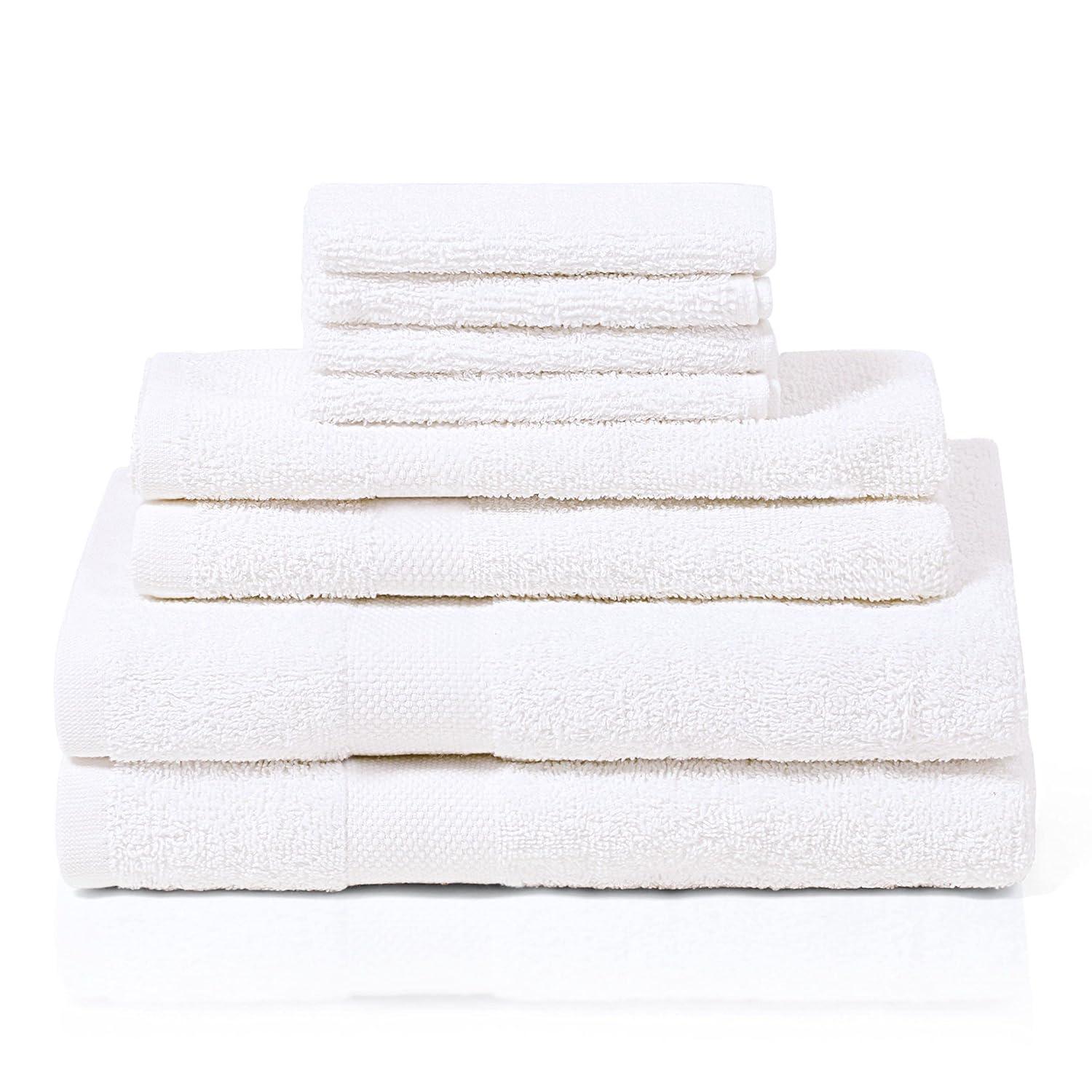 Simpli-Magic 100% Ringspun Cotton Luxury Bathroom Towel Set for Hotel & Spa, 8-Piece, White