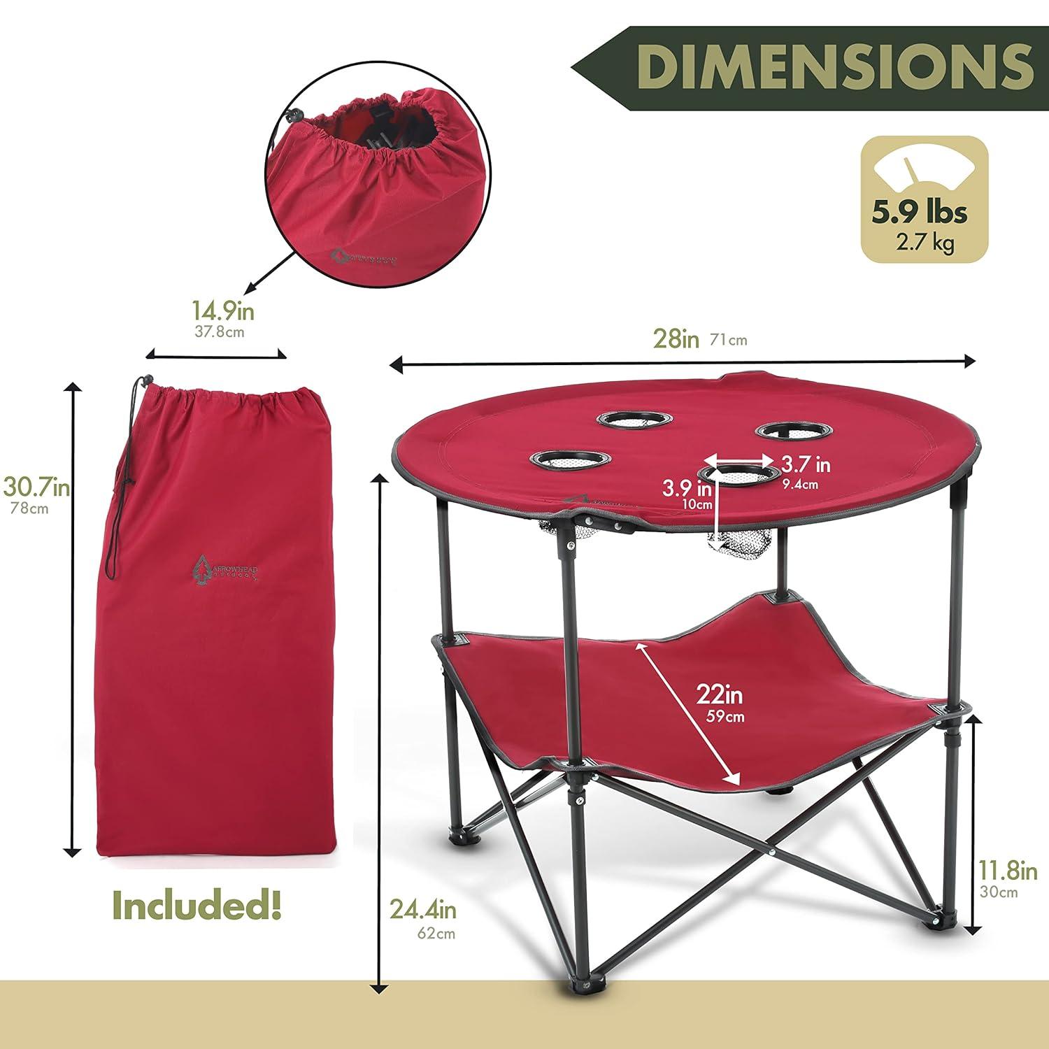 ARROWHEAD Outdoor Round Fabric Outdoor Folding Camping Table