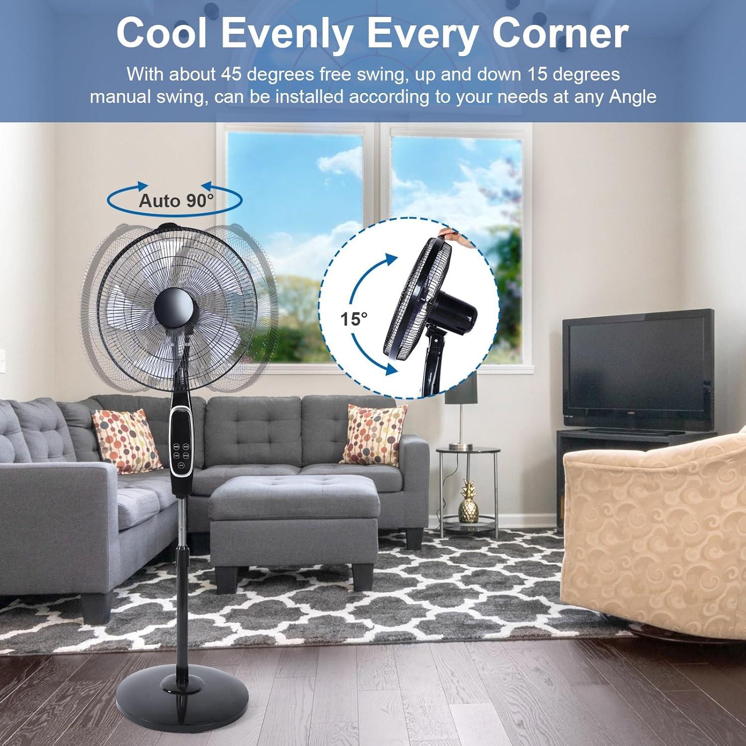 Simple Deluxe 16 inch 3 Speed Stand Fan with Remote Control