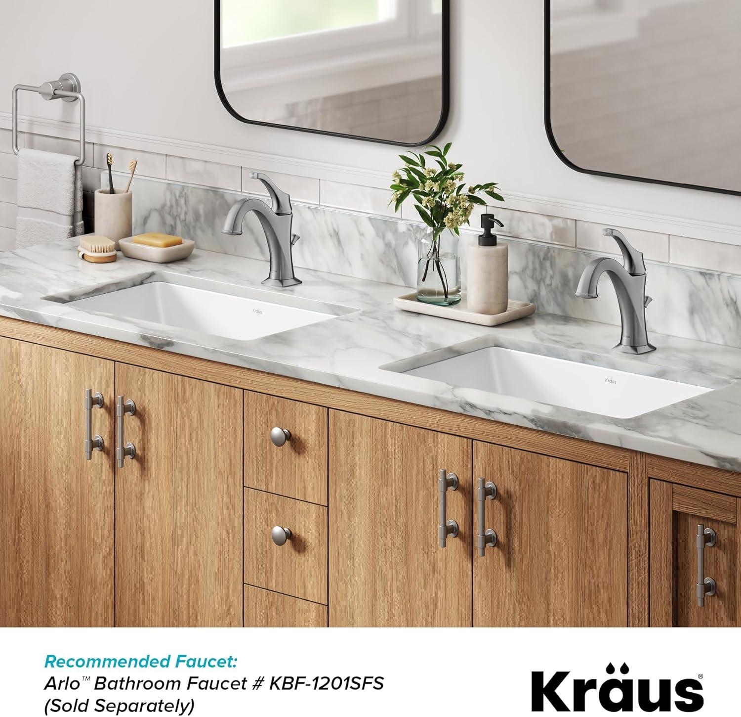 KRAUS Elavo. Rectangular Porcelain Ceramic Undermount Bathroom Sink In White With Overflow Drain, KCU-242