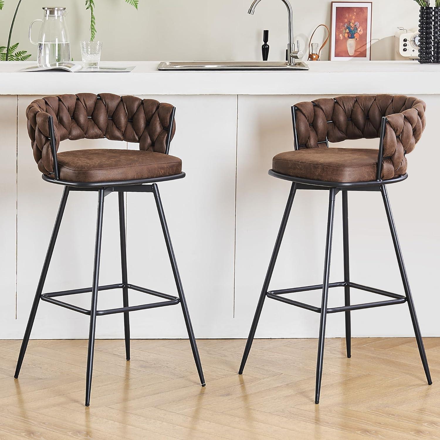 Upholstered Suede Fabric  360° Swivel High Bar Stool