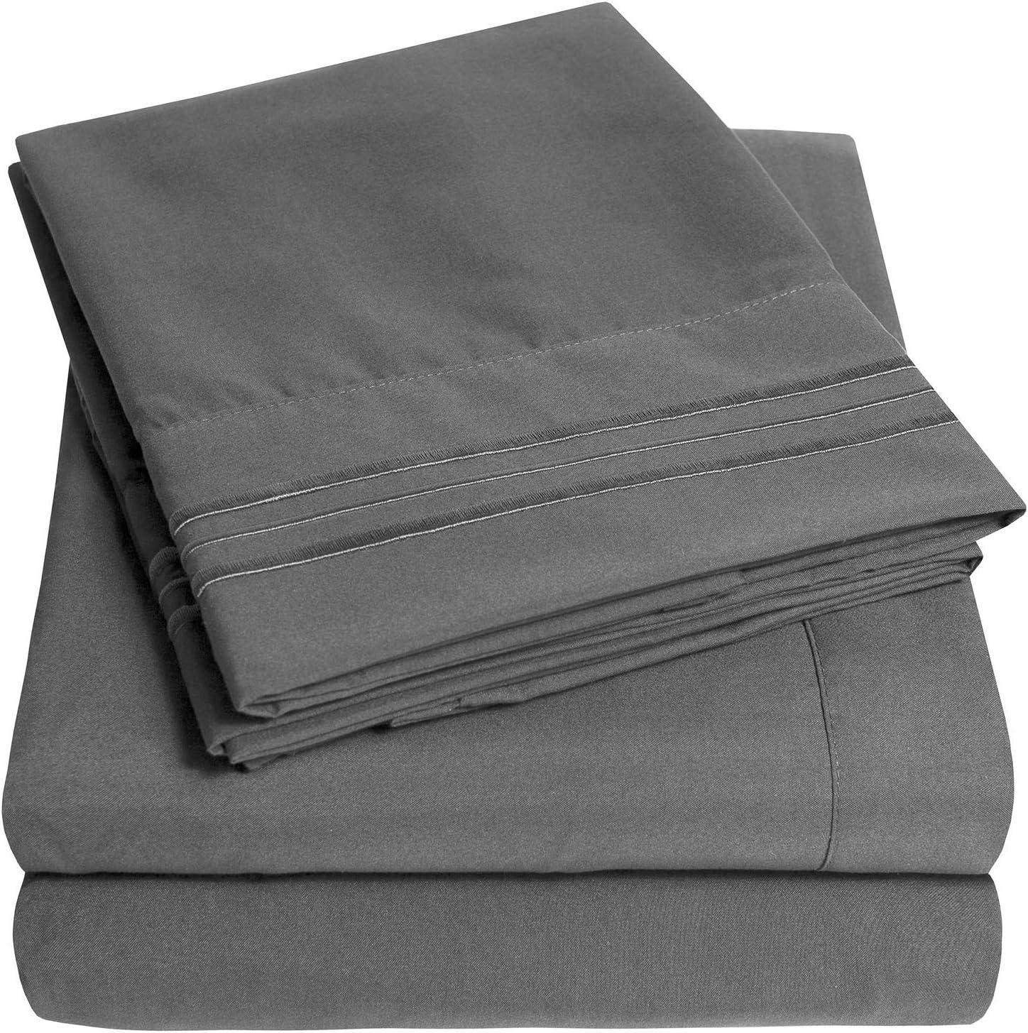 Gray Full Deep Pocket Embroidered Cotton Microfiber Sheet Set