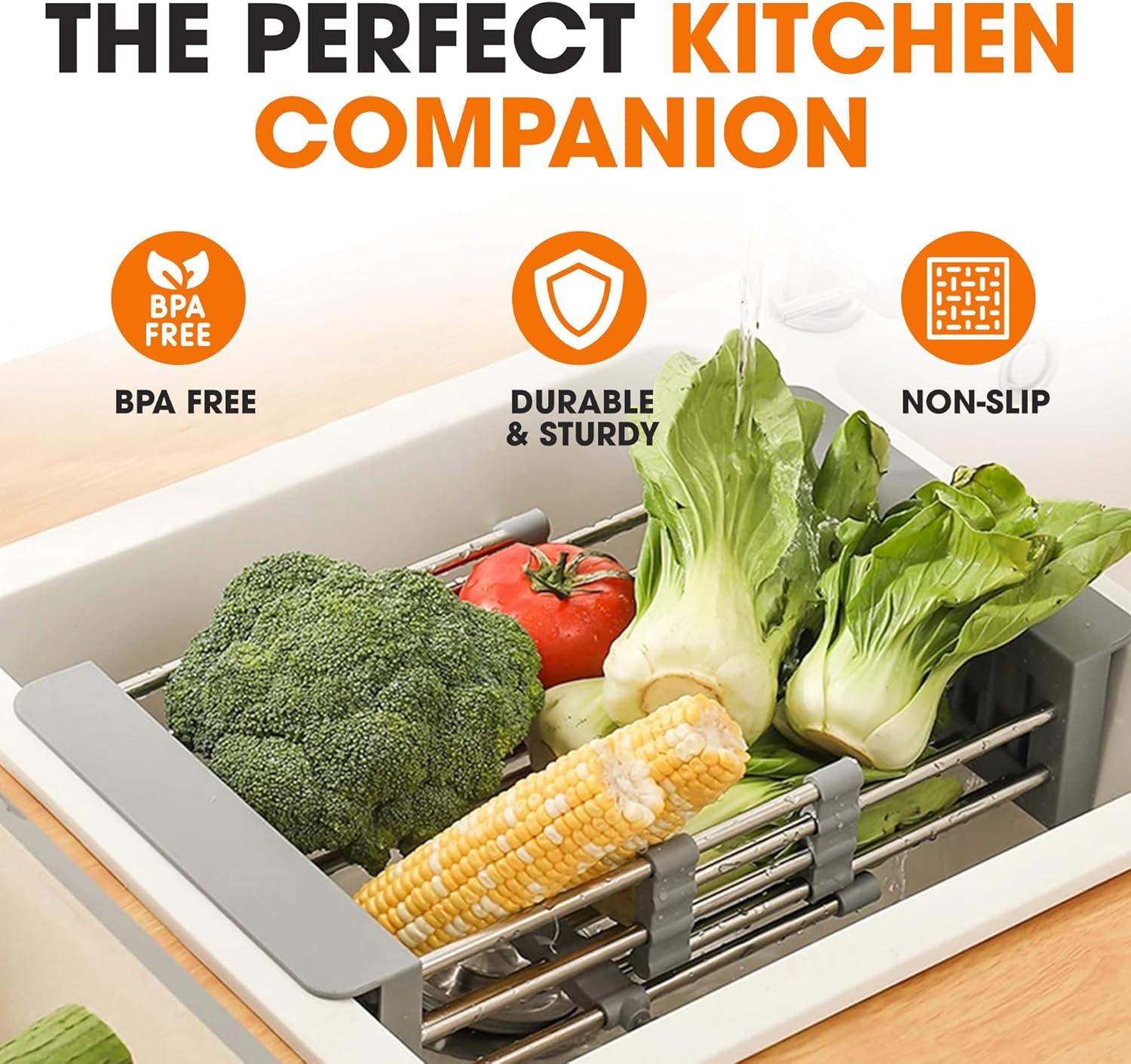 Cheer Collection Adjustable Stainless Steel Over The Sink Dish Rack