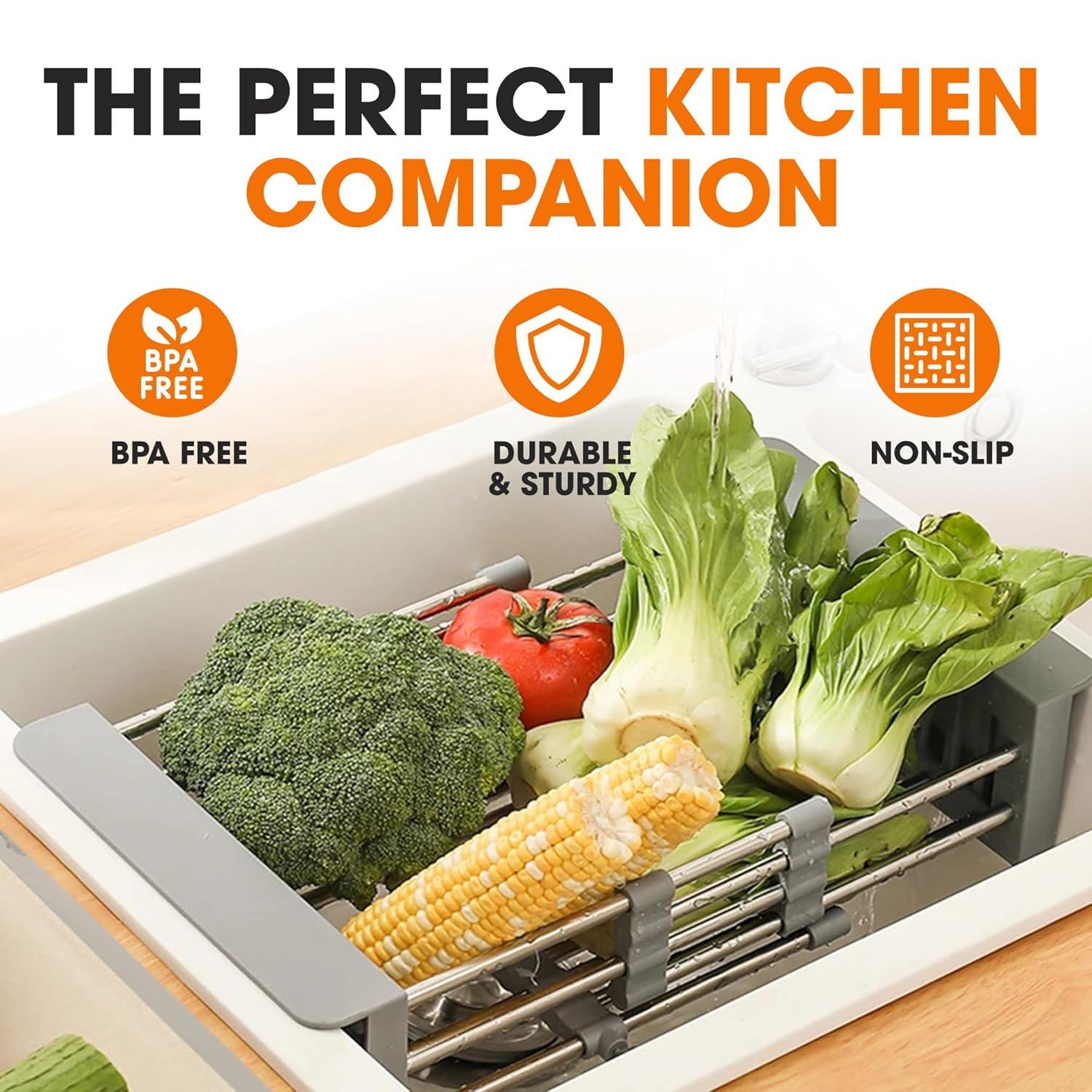 Cheer Collection Adjustable Stainless Steel Over The Sink Dish Rack