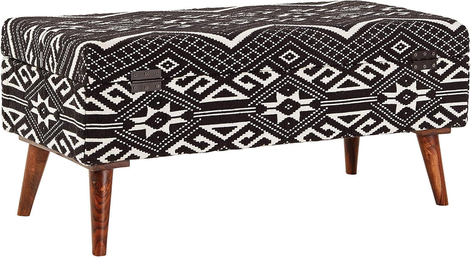 Cababi 36'' Black and White Tribal Motif Upholstered Storage Bench