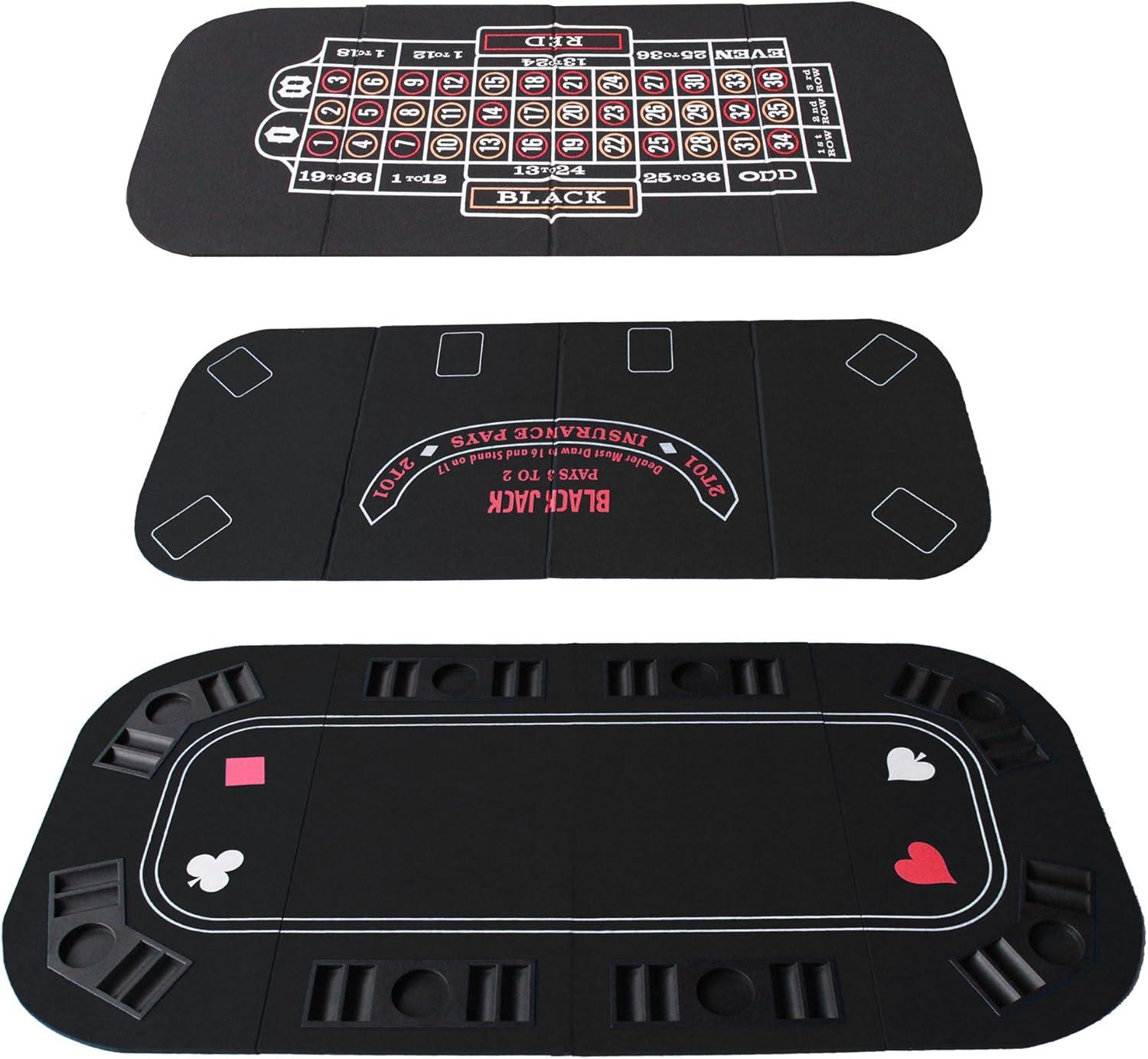 INO Design 63" Portable Texas Holdem Casino Game Mat 3 in 1 for Poker Blackjack Roulette Folding Poker Table Top Black