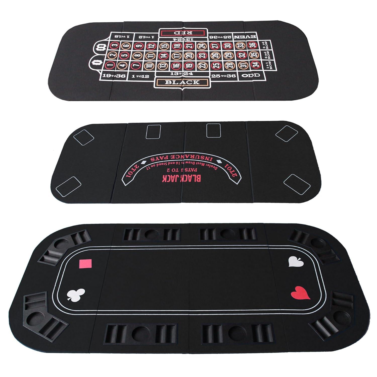INO Design 63" Portable Texas Holdem Casino Game Mat 3 in 1 for Poker Blackjack Roulette Folding Poker Table Top Black