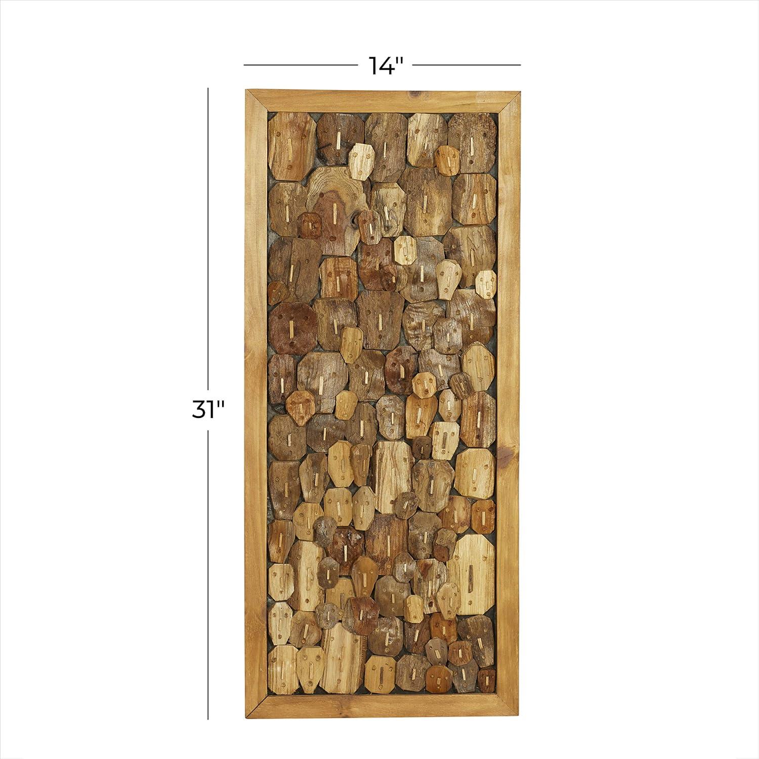 DecMode Brown Teak Wood Handmade Carved Faces Abstract Wall Decor