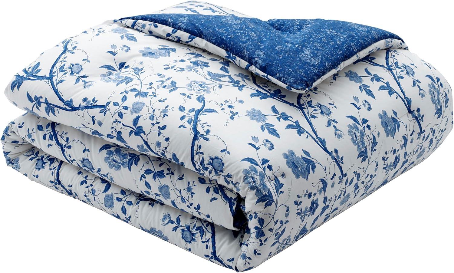 Elise Blue Floral Reversible Cotton Full Comforter Set