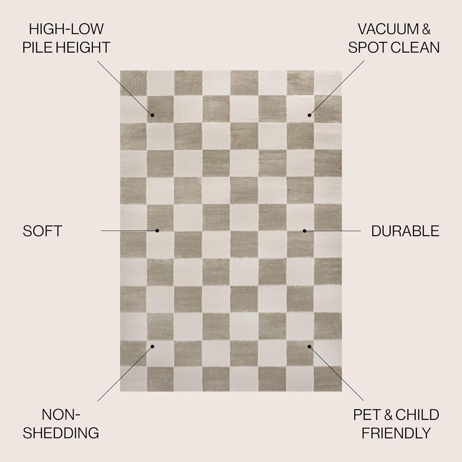 JONATHAN Y Thea Modern Geometric Checkerboard High-Low Beige/Cream 3 ft. x 5 ft. Area Rug