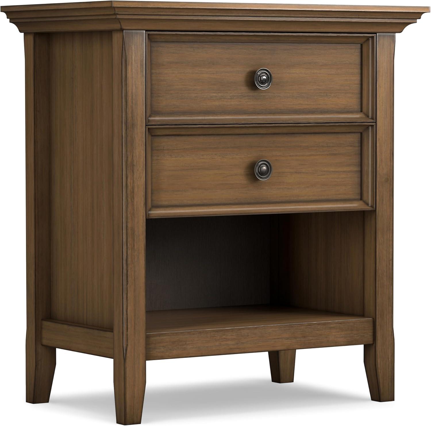 Simpli Home Amherst 24"W 2-Drawer Solid Wood Nightstand with Open Shelf