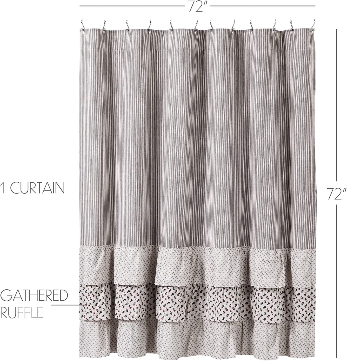 VHC Brands Florette Ruffled Patchwork Shower Curtain, Brown, 72x72