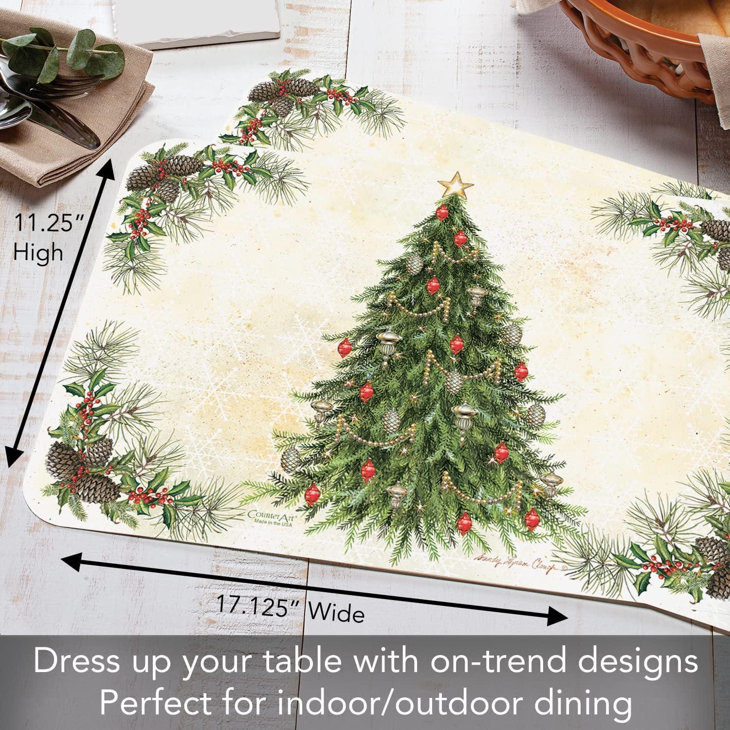 CounterArt "Vintage Christmas Tree" Reversible Easy Care Flexible Plastic Placemat, 4 Pack