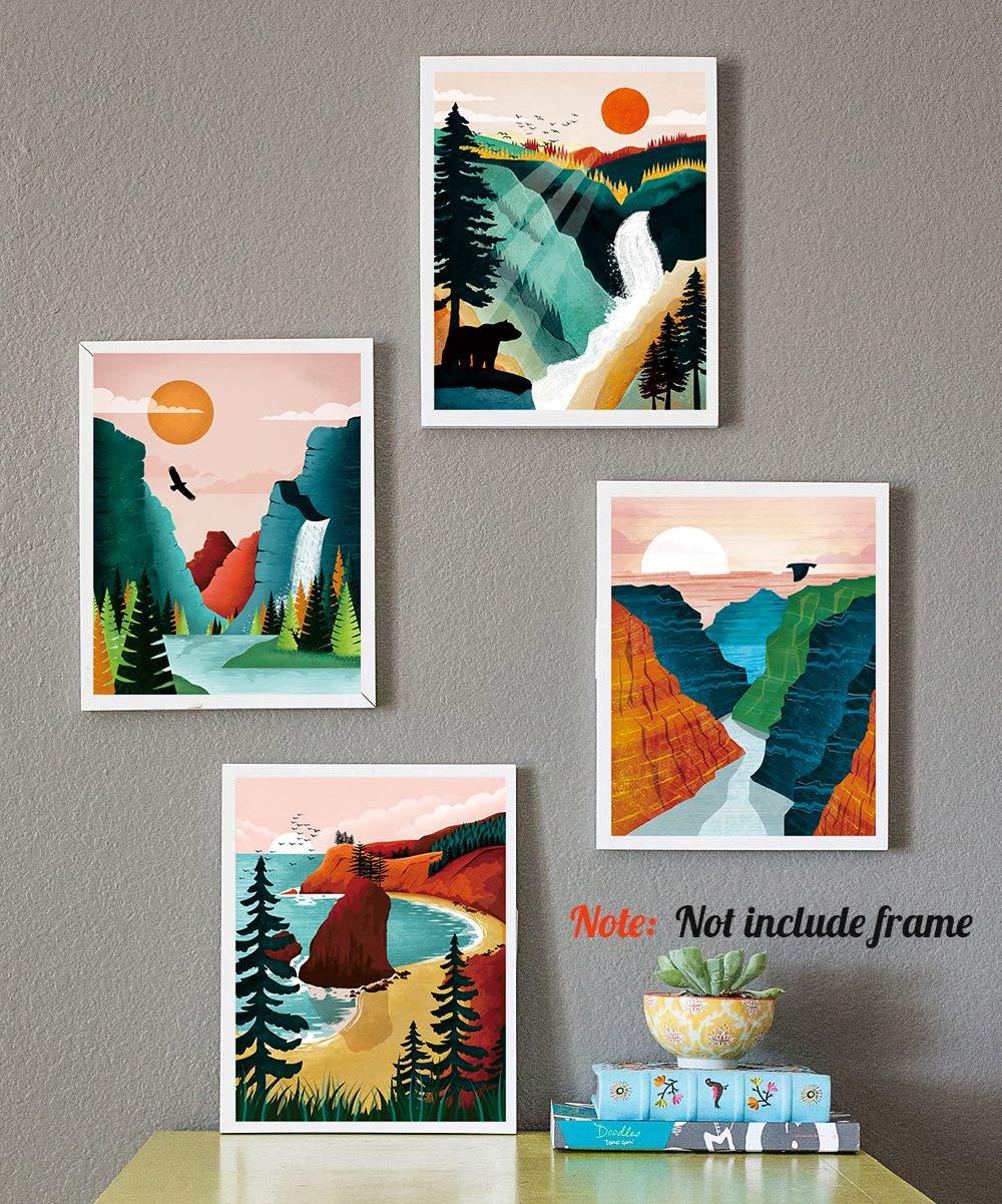 National Park Poster ,National Parks Art Prints,Nature Wall Art, Grand Canyon , Sierra Nevada mountains，Olympic National Park Art For Home and Living Room Wall Art Decor Set of 4 (8”X10” ， No Frame
