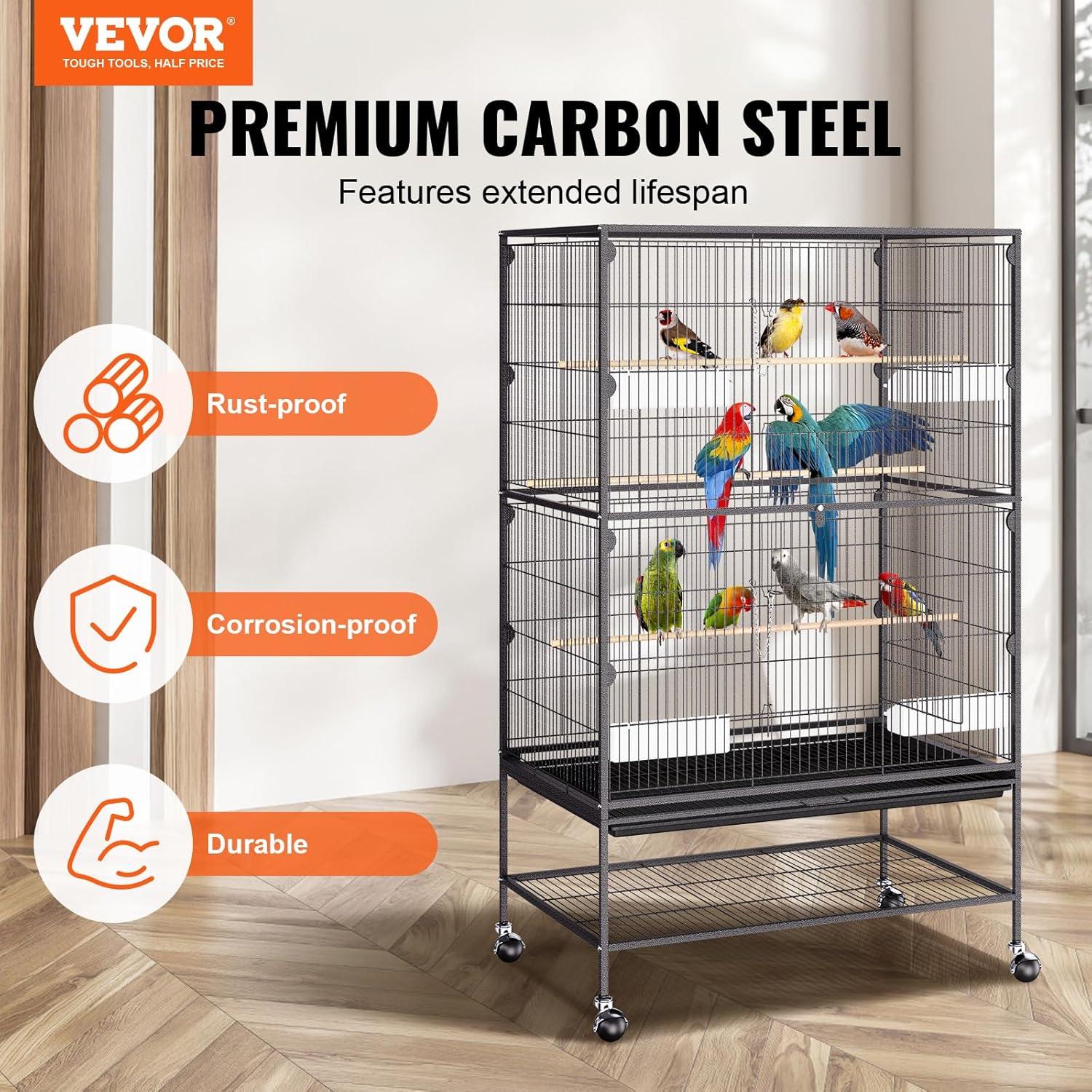 VEVOR Carbon Steel Flight Bird Cage for Parakeets, Cockatiels, Parrots 31*20*52inches