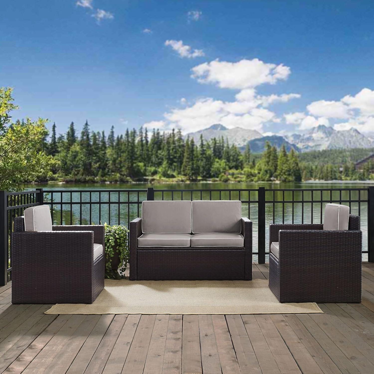 Palm Harbor 3pc All-Weather Wicker Patio Seating Set - Gray - Crosley: Outdoor Furniture Set with Cushions & Steel Frame