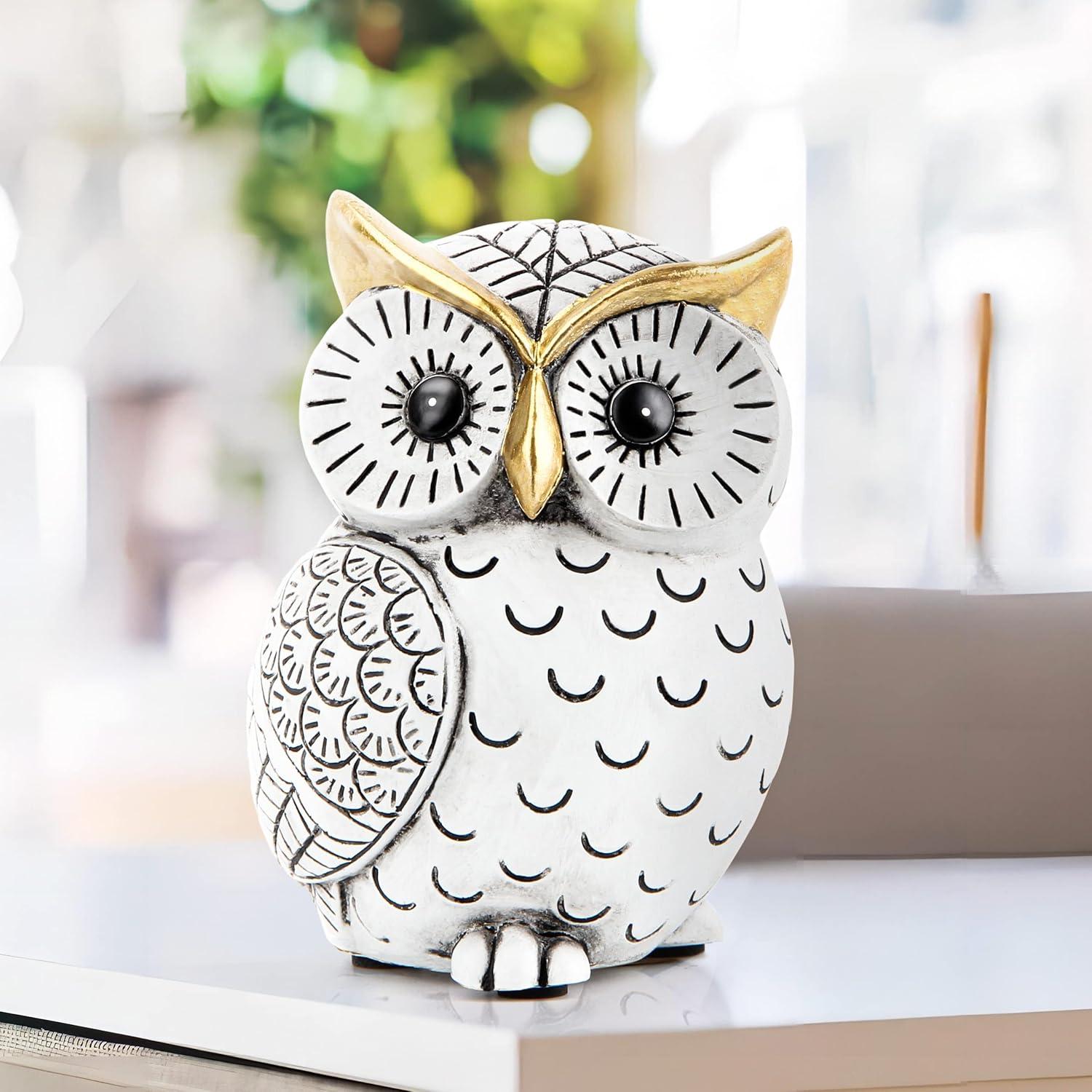 Antique Black and White Resin Owl Statue for Home Decor