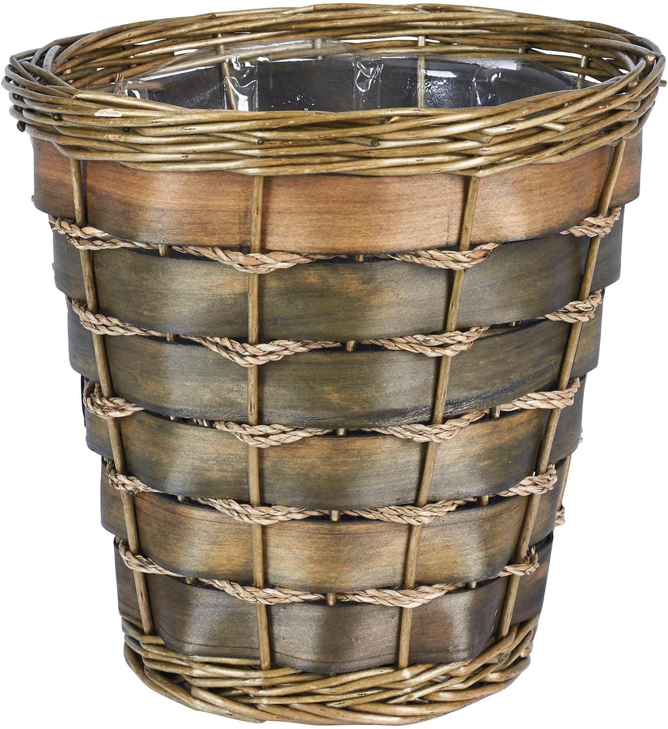 Household Essentials Woven Willow Waste Basket with Plastic Liner, Brown
