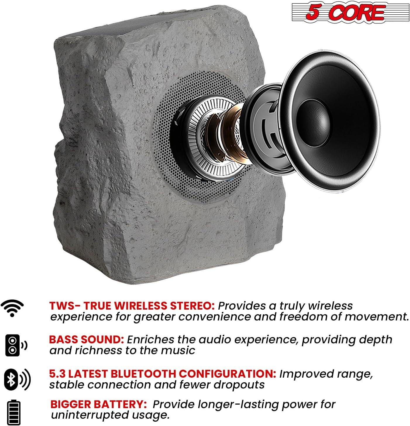 5 Core Outdoor Speakers Bluetooth Waterproof TWS Pool Patio Garden Rock Subwoofer