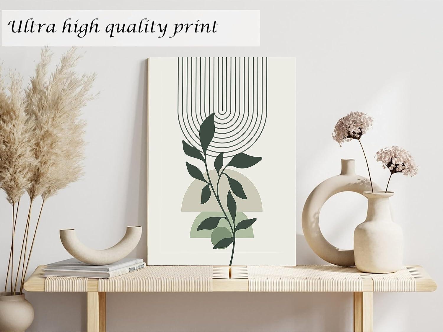 Large Framed Boho Canvas Wall Art Set of 3, Mid Century Modern room Decor, Minimalist Geometric Abstract Boho Bathroom wall art Canvas Prints Ready To Hang Bedroom decor (Sage Green,