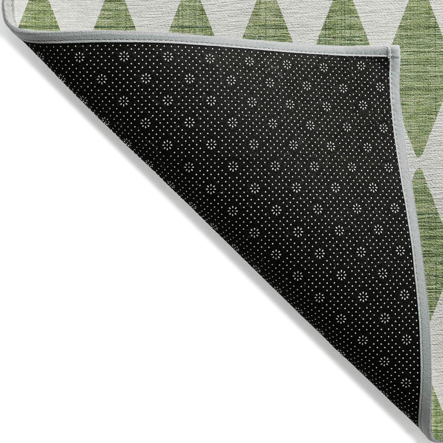 Green and White Diamond Pattern Washable Runner Rug