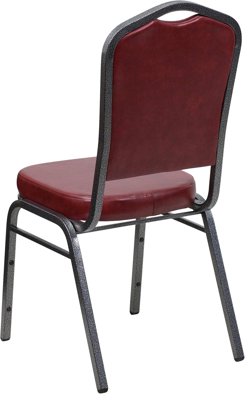 Flash Furniture 4 Pack HERCULES Series Crown Back Stacking Banquet Chair in Burgundy Vinyl - Silver Vein Frame