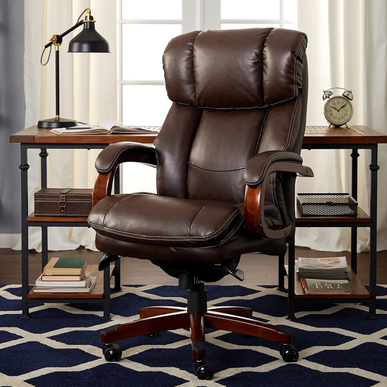 Brown Leather High Back Executive Swivel Chair with Fixed Arms