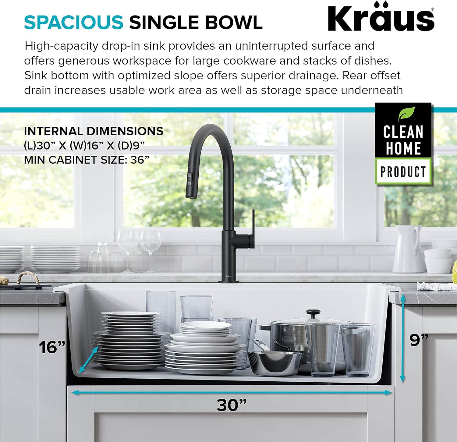 33 in. KRAUS Bellucci Workstation Drop-In Granite Composite Single Bowl Kitchen Sink with Accessories